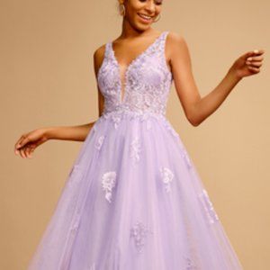 Ball-Gown/ Prom Princess V-neck Floor-Length Tulle  Dresses With Lace. New.